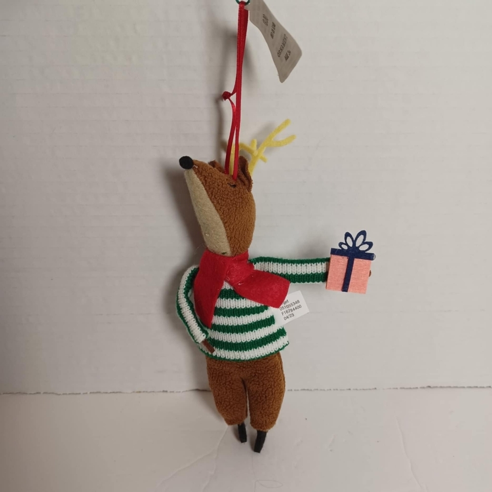 Fabric Deer Wearing Green Striped Sweater Christmas Tree Ornament Target NWT